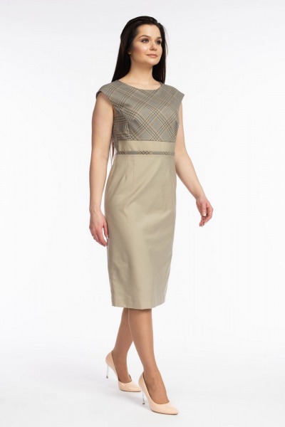 Платье приталенное без рукавов для деловых образов FASHION CENTRE Пш-3605 бежевый - фото 2