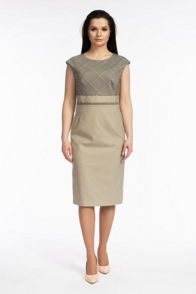 Платье приталенное без рукавов для деловых образов FASHION CENTRE Пш-3605 бежевый - фото 1