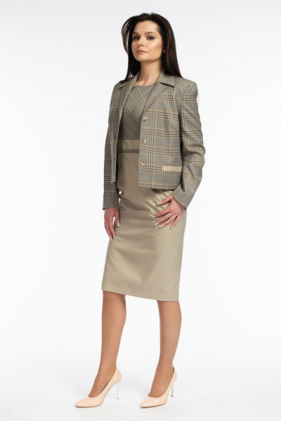 Бежевый укороченный жакет приталенного силуэта с карманами FASHION CENTRE Пш-3606 бежевый - фото 3