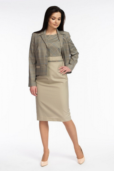 Бежевый укороченный жакет приталенного силуэта с карманами FASHION CENTRE Пш-3606 бежевый - фото 2