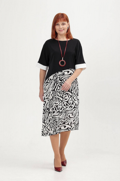 Демисезонное платье из текстиля с асимметричным низом Соджи 598 черный/белый - фото 3