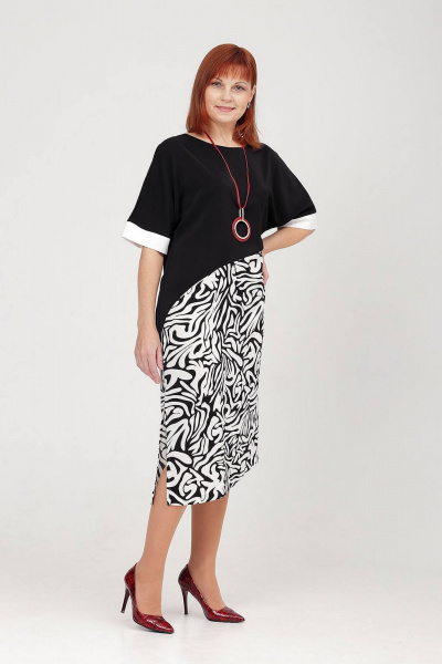 Демисезонное платье из текстиля с асимметричным низом Соджи 598 черный/белый - фото 1