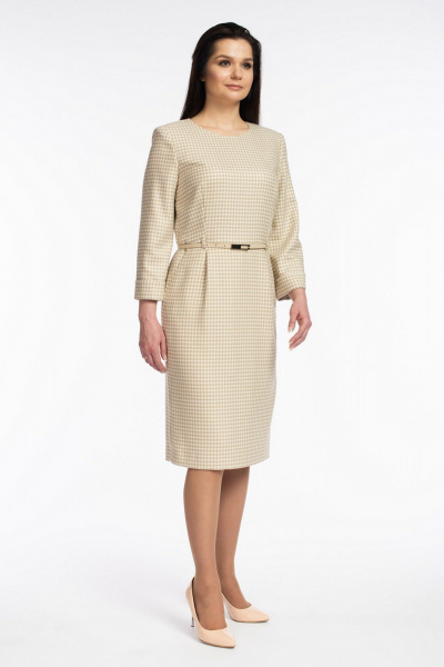 Платье в стиле деловой кэжуал с отрезным поясом FASHION CENTRE Пв-3624 молочно-песочный - фото 3