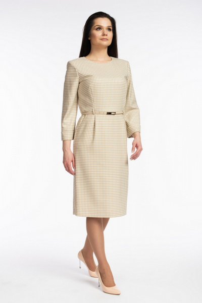 Платье в стиле деловой кэжуал с отрезным поясом FASHION CENTRE Пв-3624 молочно-песочный - фото 2