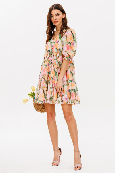 Платье с V-образным вырезом и притачным воланом Butеr 2765 персиковый - фото 6