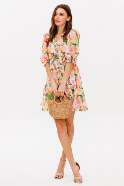 Платье с V-образным вырезом и притачным воланом Butеr 2765 персиковый - фото 5