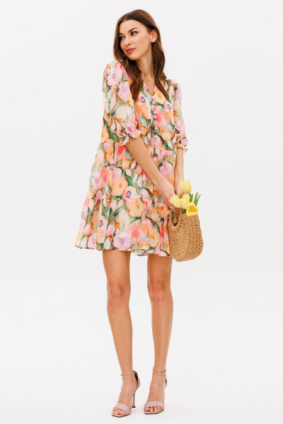 Платье с V-образным вырезом и притачным воланом Butеr 2765 персиковый - фото 4