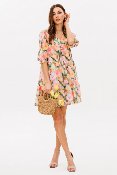 Платье с V-образным вырезом и притачным воланом Butеr 2765 персиковый - фото 2