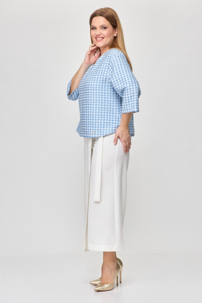 Бежево-голубой комплект из жакета и брюки-кюлоты Michel chic 1335/1 голубой,белый - фото 5