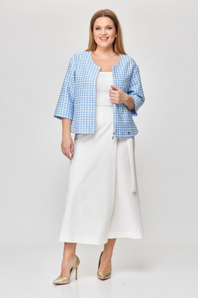 Бежево-голубой комплект из жакета и брюки-кюлоты Michel chic 1335/1 голубой,белый - фото 4
