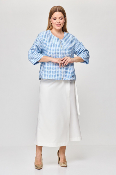 Бежево-голубой комплект из жакета и брюки-кюлоты Michel chic 1335/1 голубой,белый - фото 2