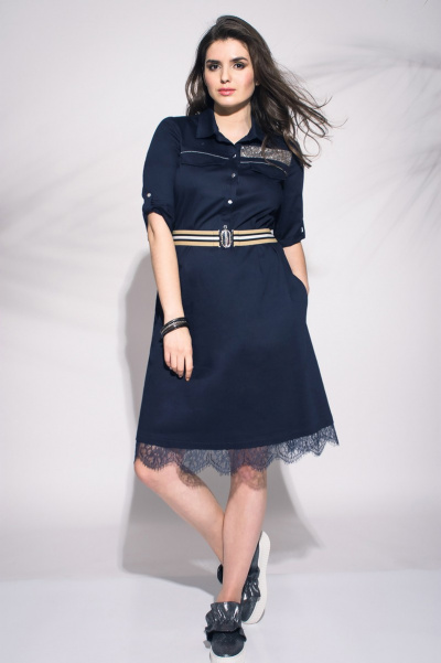 Круглогодичное платье с воротником рубашечного типа Faufilure outlet С477 синий - фото 1