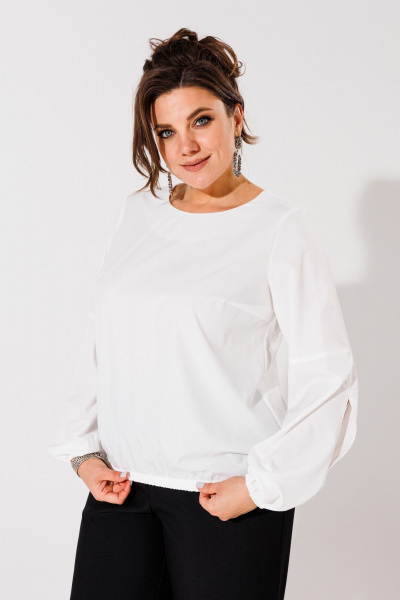 Элегантная белая блуза с разрезами на рукавах Anelli 1355 белый - фото 2