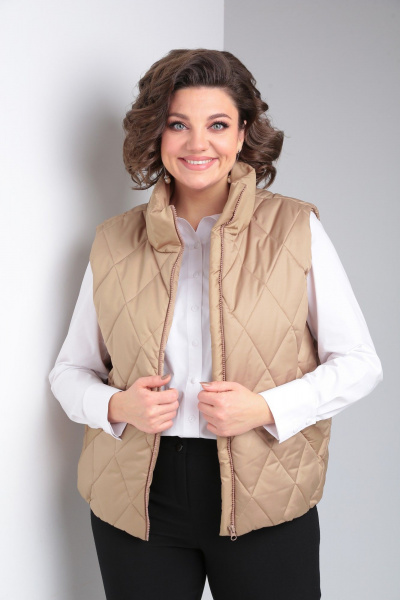 Бежевый жилет из стеганой плащевки с карманами Takka Plus 23-192/2 беж - фото 5