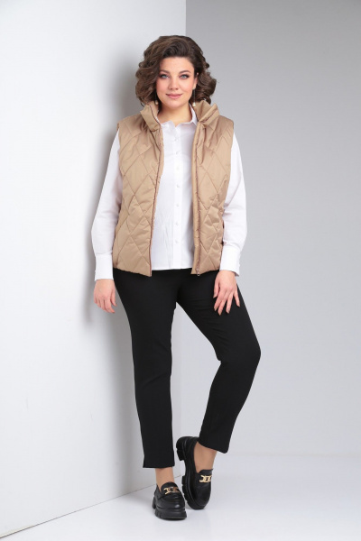 Бежевый жилет из стеганой плащевки с карманами Takka Plus 23-192/2 беж - фото 2