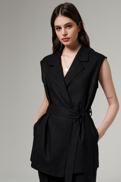 Жилет женский из вискозной ткани без рукавов Панда 185337w черный - фото 2