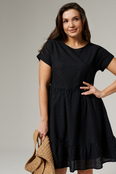 Платье на каждый день с воланами и хлопковым подкладом Панда 186080w черный - фото 2