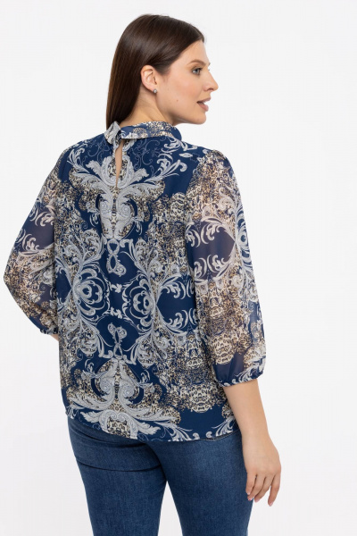 Блуза из шифонового полотна с воротником-стойкой Avila 0822 бежево-синий - фото 8