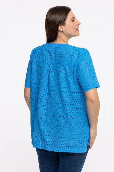 Блуза летняя с кружевом и разрезами на каждый день Avila 0858 голубой - фото 2