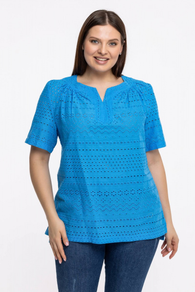 Блуза летняя с кружевом и разрезами на каждый день Avila 0858 голубой - фото 6
