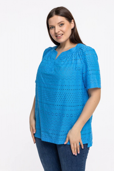 Блуза летняя с кружевом и разрезами на каждый день Avila 0858 голубой - фото 5