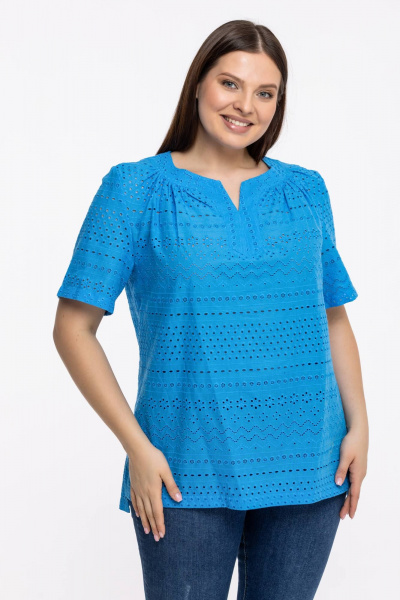 Блуза летняя с кружевом и разрезами на каждый день Avila 0858 голубой - фото 3