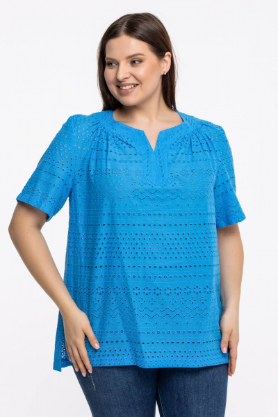 Блуза летняя с кружевом и разрезами на каждый день Avila 0858 голубой - фото 1
