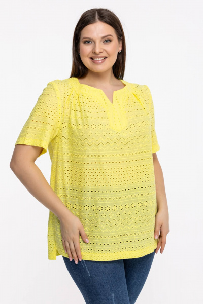 Блуза летняя с кружевом и разрезами на каждый день Avila 0858 желтый - фото 6