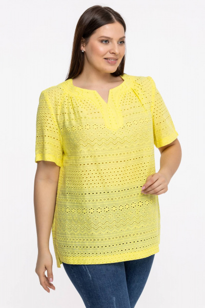 Блуза летняя с кружевом и разрезами на каждый день Avila 0858 желтый - фото 5