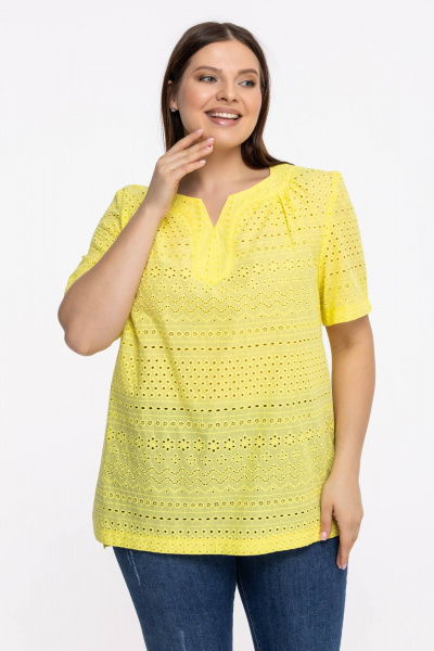 Блуза летняя с кружевом и разрезами на каждый день Avila 0858 желтый - фото 4