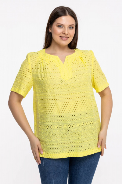 Блуза летняя с кружевом и разрезами на каждый день Avila 0858 желтый - фото 3