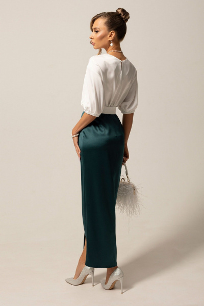 Блуза и юбка нарядный комплект из текстиля Golden Valley 6588 молочно-зеленый - фото 3