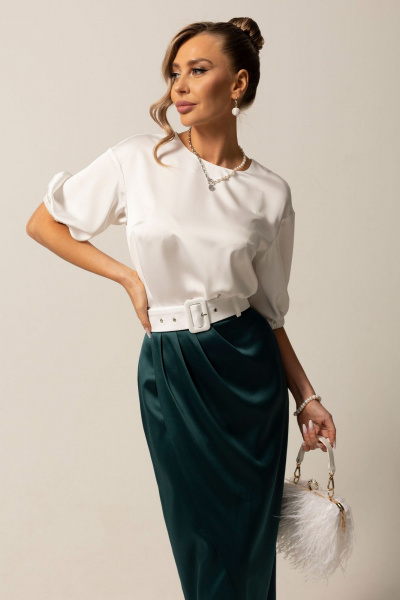 Блуза и юбка нарядный комплект из текстиля Golden Valley 6588 молочно-зеленый - фото 2