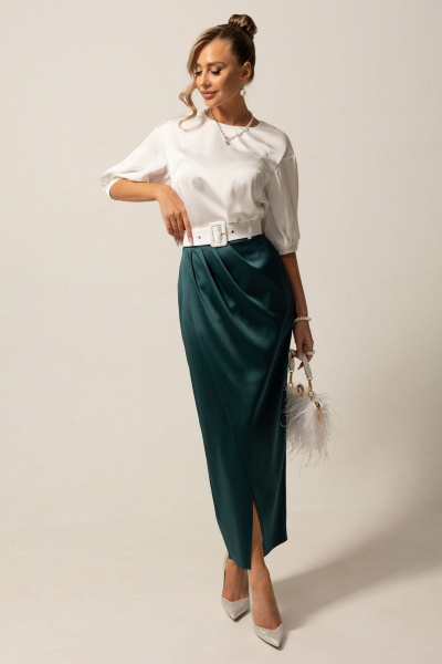 Блуза и юбка нарядный комплект из текстиля Golden Valley 6588 молочно-зеленый - фото 1