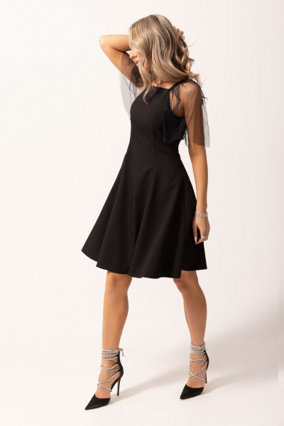 Платье черное с рельефами и реглан-рюшами для повседневных мероприятий Golden Valley 4976 черный - фото 5