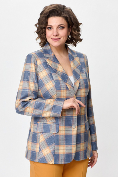 Брюки и жакет деловой костюм из хлопка и текстиля БелЭльСтиль 203-2 83 22+596-2 79 22 клетка+горчица - фото 7