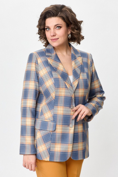 Брюки и жакет деловой костюм из хлопка и текстиля БелЭльСтиль 203-2 83 22+596-2 79 22 клетка+горчица - фото 3