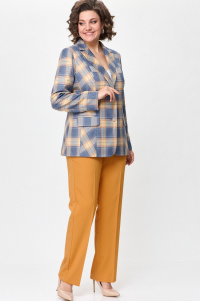 Брюки и жакет деловой костюм из хлопка и текстиля БелЭльСтиль 203-2 83 22+596-2 79 22 клетка+горчица - фото 2