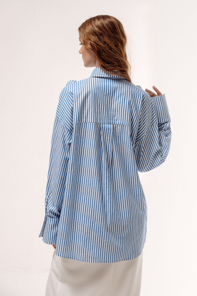 Оверсайз рубашка в полоску с кокеткой и складкой FLAIM 1044 синий-белый - фото 2