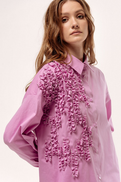 Лиловая оверсайз рубашка с рюшами и кокеткой FLAIM 1045 лиловый - фото 6
