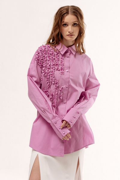Лиловая оверсайз рубашка с рюшами и кокеткой FLAIM 1045 лиловый - фото 4