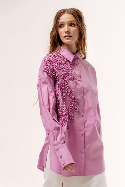 Лиловая оверсайз рубашка с рюшами и кокеткой FLAIM 1045 лиловый - фото 2