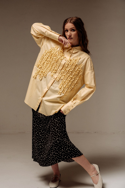 Жёлтая оверсайз рубашка с рюшами и кокеткой FLAIM 1046 желтый - фото 9