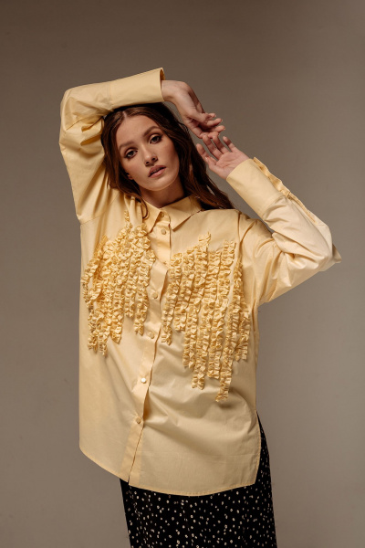 Жёлтая оверсайз рубашка с рюшами и кокеткой FLAIM 1046 желтый - фото 8