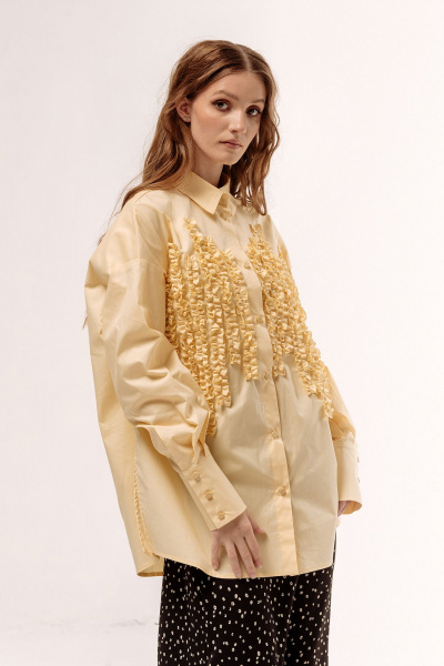 Жёлтая оверсайз рубашка с рюшами и кокеткой FLAIM 1046 желтый - фото 6
