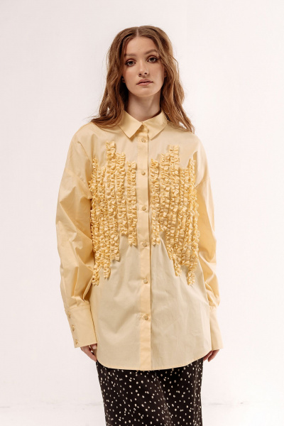 Жёлтая оверсайз рубашка с рюшами и кокеткой FLAIM 1046 желтый - фото 3