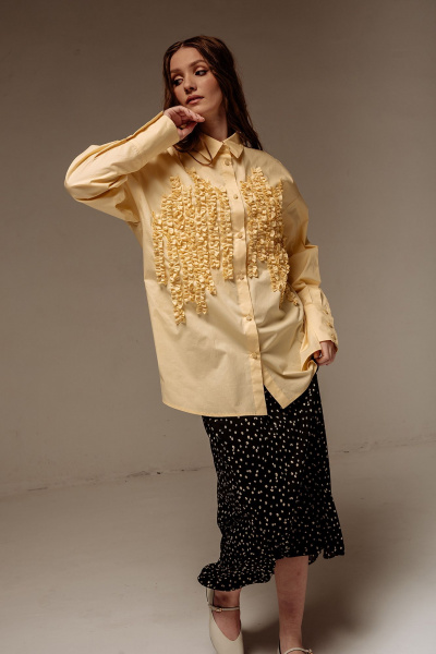 Жёлтая оверсайз рубашка с рюшами и кокеткой FLAIM 1046 желтый - фото 2