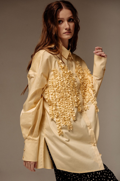 Жёлтая оверсайз рубашка с рюшами и кокеткой FLAIM 1046 желтый - фото 1