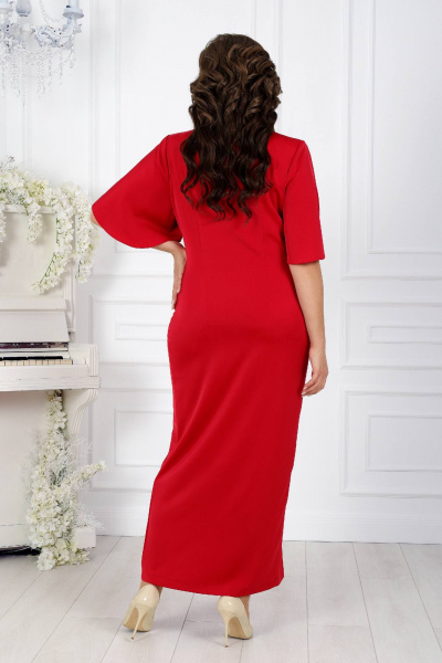 Платье из сатина с складками и разрезом, V-образный вырез Ninele 7441 красный - фото 9