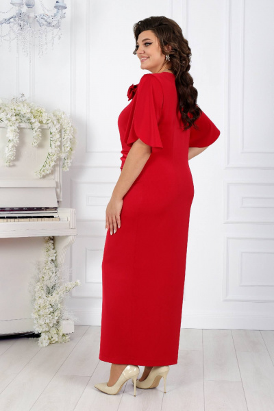 Платье из сатина с складками и разрезом, V-образный вырез Ninele 7441 красный - фото 8